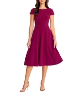 Dress the Population Livia Boat Neck Cap Sleeve Pleated Side Pocket Dress