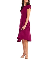 Dress the Population Livia Boat Neck Cap Sleeve Pleated Side Pocket Dress