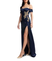 Dress the Population Logan Beaded Off-The-Shoulder Cap Sleeve Mermaid Gown