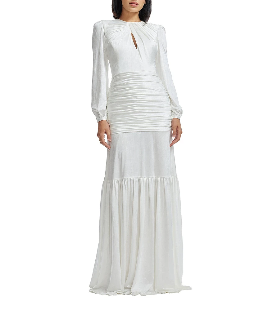 Dress the Population Lucille Keyhole Neck Long Sleeve Ruched Sheath Gown
