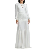 Dress the Population Lucille Keyhole Neck Long Sleeve Ruched Sheath Gown
