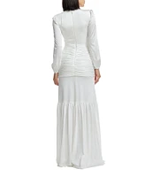 Dress the Population Lucille Keyhole Neck Long Sleeve Ruched Sheath Gown