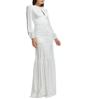 Dress the Population Lucille Keyhole Neck Long Sleeve Ruched Sheath Gown