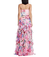 Dress the Population Lux Floral Print Sweetheart Neckline Ruffle Maxi Dress