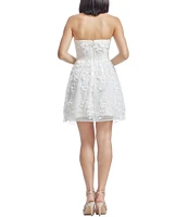 Dress the Population Marilyn Strapless 3D Applique Sequin Mesh Fit & Flare Mini Dress
