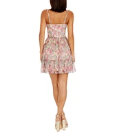 Dress the Population Marlow Sweetheart Neck Floral Print Shimmer Chiffon Fit & Flare Mini Dress