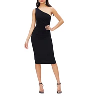 Dress the Population Martine One Shoulder Sleeveless Side Pleat Bodycon Dress