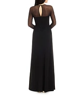 Dress the Population Maxwell Square Neck Mesh Long Sleeve Column Gown
