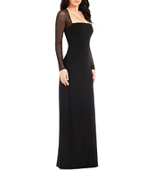 Dress the Population Maxwell Square Neck Mesh Long Sleeve Column Gown