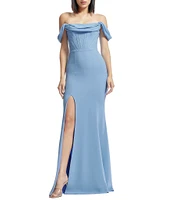 Dress the Population Melania Draped Off-The-Shoulder Corset Mermaid Gown