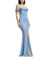 Dress the Population Melania Draped Off-The-Shoulder Corset Mermaid Gown