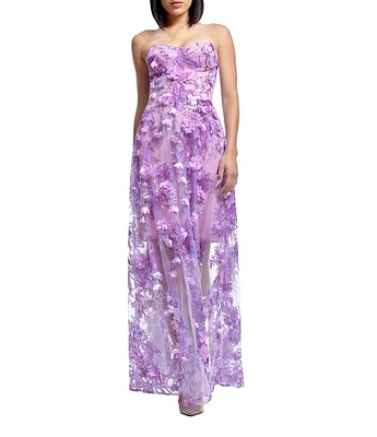 Dress the Population Melissa Sweetheart Neck 3D Applique Illusion Hem A-Line Gown