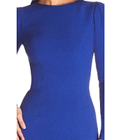 Dress the Population Nadia Long Puffed Shoulder Sleeve High Neck Sheath Dress