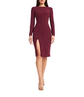 Dress the Population Nadia Long Puffed Shoulder Sleeve High Neck Sheath Dress