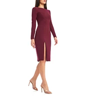 Dress the Population Nadia Long Puffed Shoulder Sleeve High Neck Sheath Dress