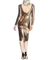 Dress the Population Natalie Boat Neck Long Sleeve Sequin Sheath Dress