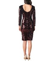 Dress the Population Natalie Boat Neck Long Sleeve Sequin Sheath Dress