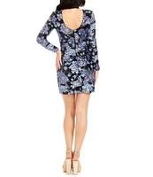 Dress the Population Nathalia Sequin Floral Crew Neck Long Sleeve Sheath Mini Dress