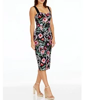 Dress the Population Nicole Floral Sequin Sweetheart Sleeveless Midi Dress