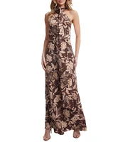 Dress the Population Olivia Floral Print Halter Rosette Neck Sleeveless Mermaid Gown