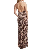 Dress the Population Olivia Floral Print Halter Rosette Neck Sleeveless Mermaid Gown