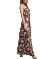 Dress the Population Olivia Floral Print Halter Rosette Neck Sleeveless Mermaid Gown