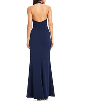 Dress the Population Paige Halter Neck Sleeveless Open Back Side Slit Mermaid Gown