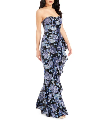 Dress the Population Paris Floral Sequin Ruffle Gown