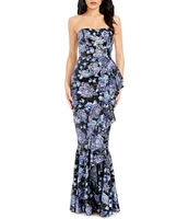 Dress the Population Paris Floral Sequin Ruffle Gown