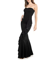 Dress the Population Paris Sweetheart Neck Cascade Ruffle Strapless Maxi Dress