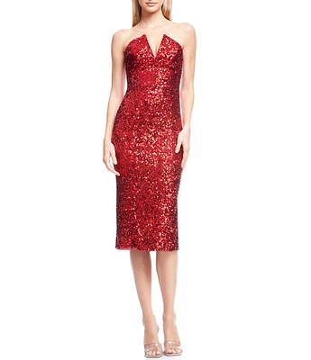 Dress the Population Perla Sequin V Neck Sleeveless Bodycon Midi Dress