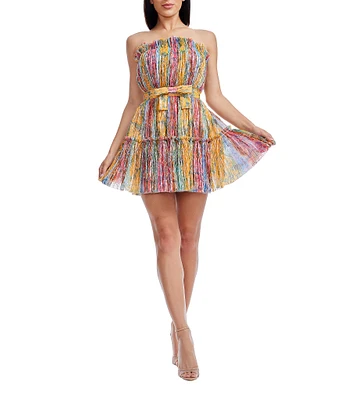 Dress the Population Petra Metallic Knit Strapless Bow Waist Mini Dress