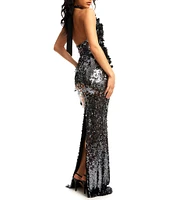 Dress the Population Priscilla Sequin Halter Neck Sleeveless Front Keyhole Mermaid Dress