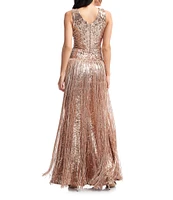 Dress The Population Reign Sequin Fringe Deep V-Neck Sleeveless Bodycon Mermaid Gown