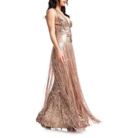 Dress The Population Reign Sequin Fringe Deep V-Neck Sleeveless Bodycon Mermaid Gown