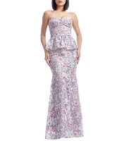 Dress the Population Scarlett Floral Embroidered Lace Strapless Neck Sleeveless Peplum Mermaid Gown