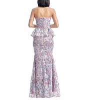 Dress the Population Scarlett Floral Embroidered Lace Strapless Neck Sleeveless Peplum Mermaid Gown