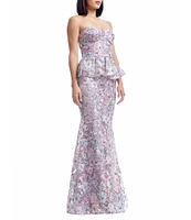 Dress the Population Scarlett Floral Embroidered Lace Strapless Neck Sleeveless Peplum Mermaid Gown