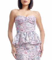 Dress the Population Scarlett Floral Embroidered Lace Strapless Neck Sleeveless Peplum Mermaid Gown