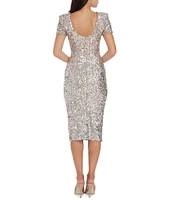 Dress the Population Sequin Boat Neck Short Sleeve Side Slit Dress