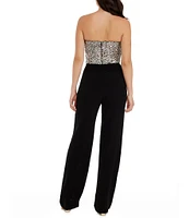 Dress the Population Sequin Bodice Strapless V-Neck Sleeveless Jumpsuit