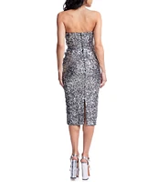 Dress the Population Shailene Sequin Sweetheart Strapless Neck Sleeveless 3D Flower Bodycon Midi Dress