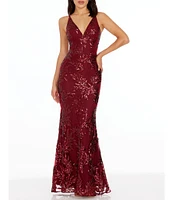 Dress the Population Sharon Sequin Plunge V-Neck Sleeveless Mermaid Gown