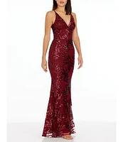 Dress the Population Sharon Sequin Plunge V-Neck Sleeveless Mermaid Gown