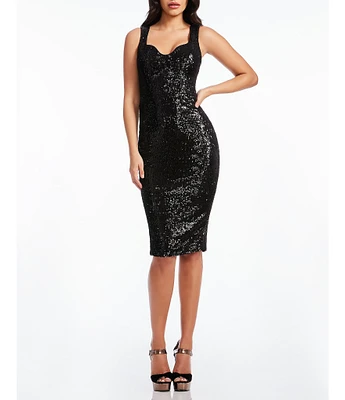 Dress the Population Sloane Sequin Sweetheart Neck Back Slit Sleeveless Bodycon Dress