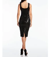 Dress the Population Sloane Sequin Sweetheart Neck Back Slit Sleeveless Bodycon Dress