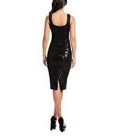 Dress the Population Sloane Sequin Sweetheart Neck Back Slit Sleeveless Bodycon Dress