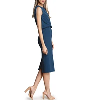 Dress the Population Stretch Crepe Round Neckline Sleeveless Blouson Midi Dress