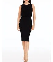 Dress the Population Stretch Crepe Round Neckline Sleeveless Blouson Midi Dress