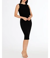 Dress the Population Stretch Crepe Round Neckline Sleeveless Blouson Midi Dress